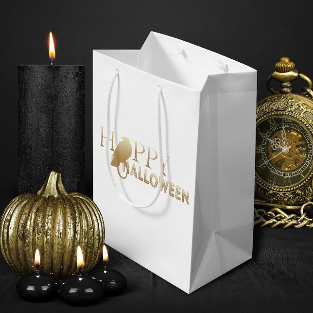 Modern Guld och Vita Chicen Vuxen Halloween (white and gold elegant Halloween treats gift bag)
