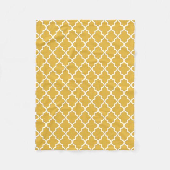 Modern Guld och Vita marockanska quatrefoil Fleecefilt (Framsidan)