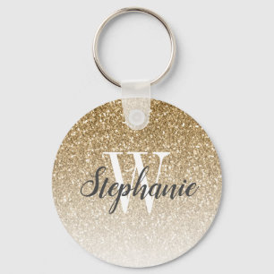 Modern guld ombré fals glitter monogram nyckelring