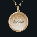 Modern Guld Ombre Faux Glitter Monogram Guldpläterat Halsband<br><div class="desc">Den här chicens halsband har en guld-ombre-bakgrund för faux-glitter. Anpassa den med det inledande vita serif-teckensnittet och ditt namn i mörk grått-handskriftsskript med stil-pensel.</div>