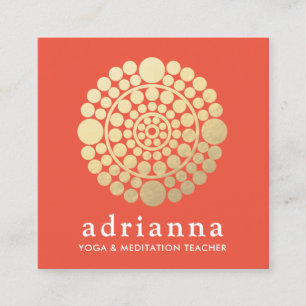 Modern Guld Orange Circle Mandala Fyrkantigt Visitkort