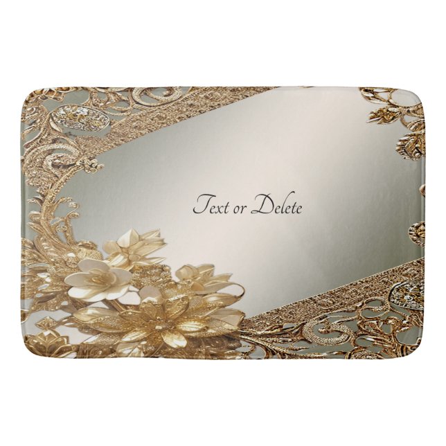 Modern Guld Ornate Blommigt Bath Mat Badrumsmatta (Framsidan)