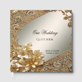 Modern Guld Ornate Blommigt Guest Bok