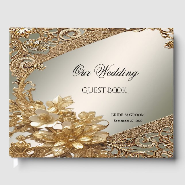 Modern Guld Ornate Blommigt Guest Bok (Framsida)