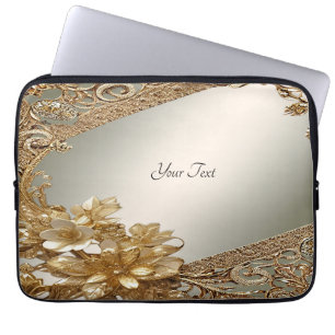 Modern Guld Ornate Blommigt Laptop sleeve