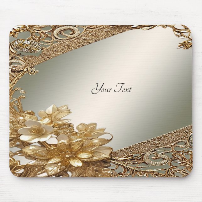 Modern Guld Ornate Blommigt Mousepad Musmatta (Framsidan)