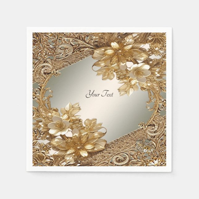 Modern Guld Ornate Blommigt Napkins Pappersservett (Framsidan)