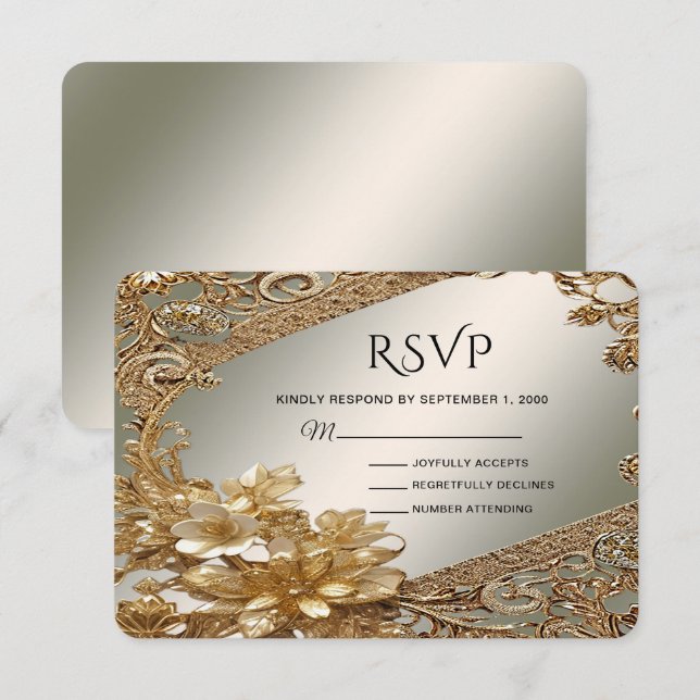 Modern Guld Ornate Blommigt OSA kort (Fram/baksida)