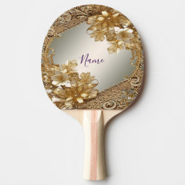 Modern Guld Ornate Blommigt Ping Pong Paddle Pingisracket