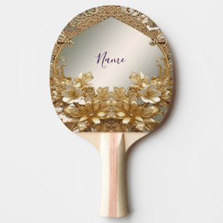 Modern Guld Ornate Blommigt Ping Pong Paddle Pingisracket