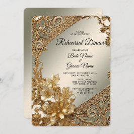 Modern Guld Ornate Blommigt Rehearsal Middag Inbjudningar