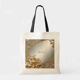 Modern Guld Ornate Blommigt Tote Bag Tygkasse