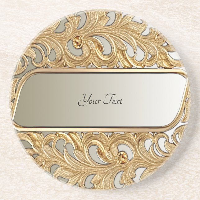 Modern Guld Ornate Sandstone Underlägg (Framsidan)