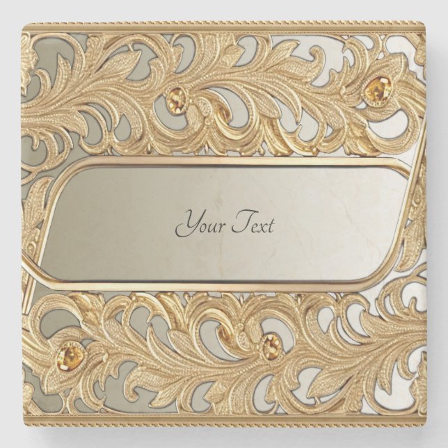 Modern Guld Ornate Stone Underlägg (Framsidan)