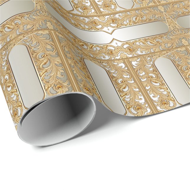 Modern Guld Ornate Wrapping Papper Presentpapper (Rullad Hörn)