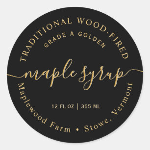 Modern Guld på Svart Maple Syrup-etikett Runt Klistermärke