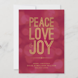 Modern Guld Peace Kärlek och Joy No-Photo Julkort