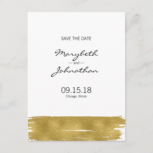 Modern guld penseldrag Save The Date-brevkort Meddelande Vykort (Framsida)