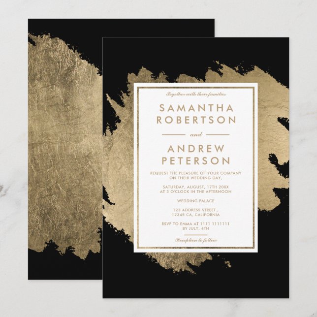 Modern guld-penselpenselpenselpenselpenselpenselpe inbjudningar (Fram/baksida)