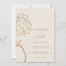 Modern guld peony linjekonst bröllop