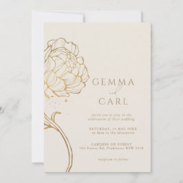 Modern guld peony linjekonst bröllop inbjudningar