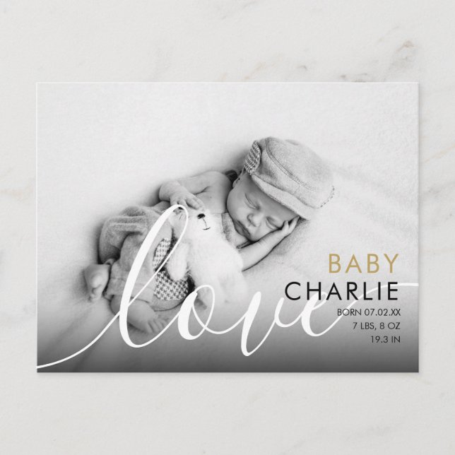 Modern Guld Photo Baby Birth Tack Vykort (Framsida)