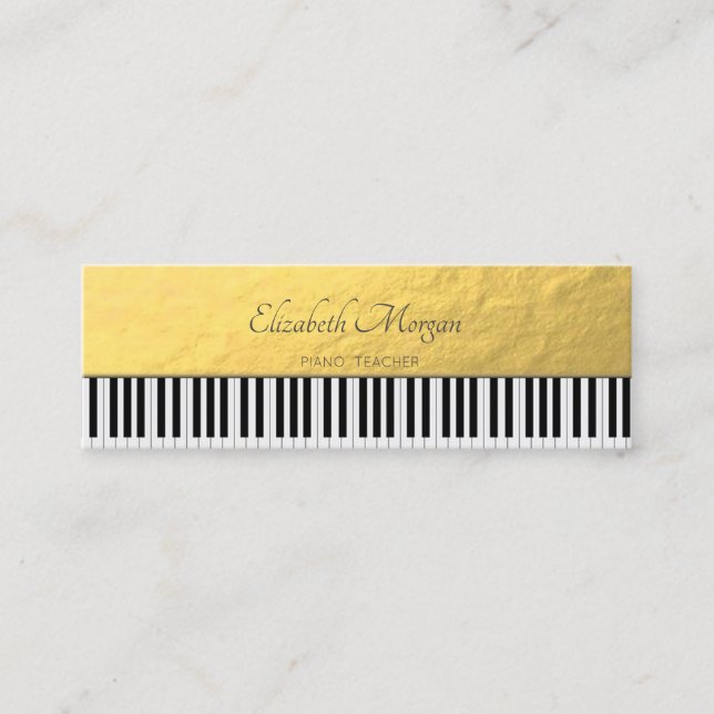 Modern, Guld, Pianotangenter, Musiklärare Mini Visitkort (Framsida)