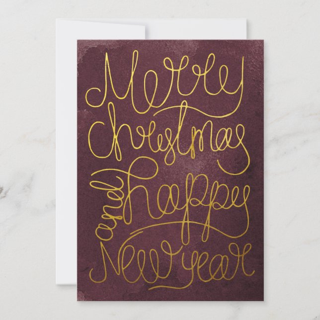 Modern guld plommon skript God Jul Nytt År (Framsida)