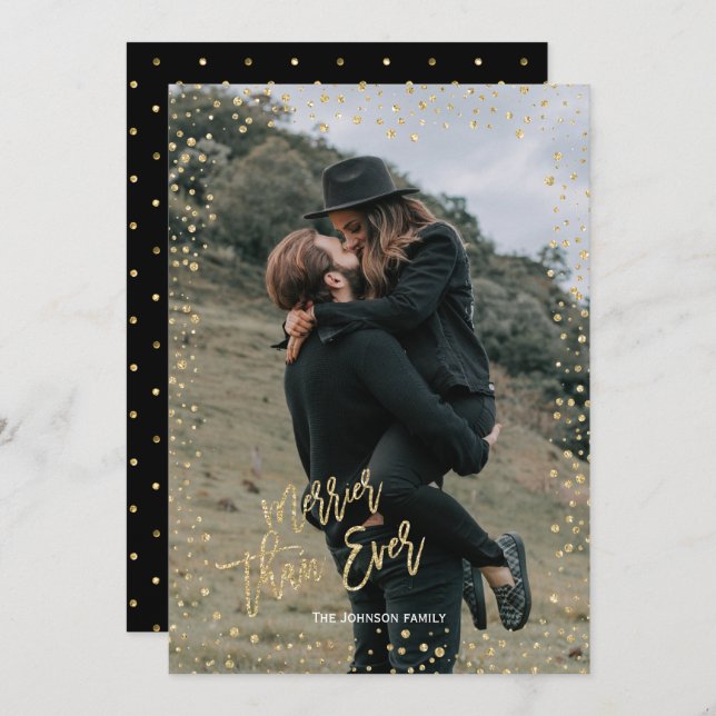 Modern guld-punkt med guld-lektyr jul julkort (Fram/baksida)