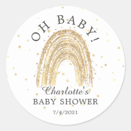 Modern Guld Rainbow Oh Baby Favor Sticker Runt Klistermärke