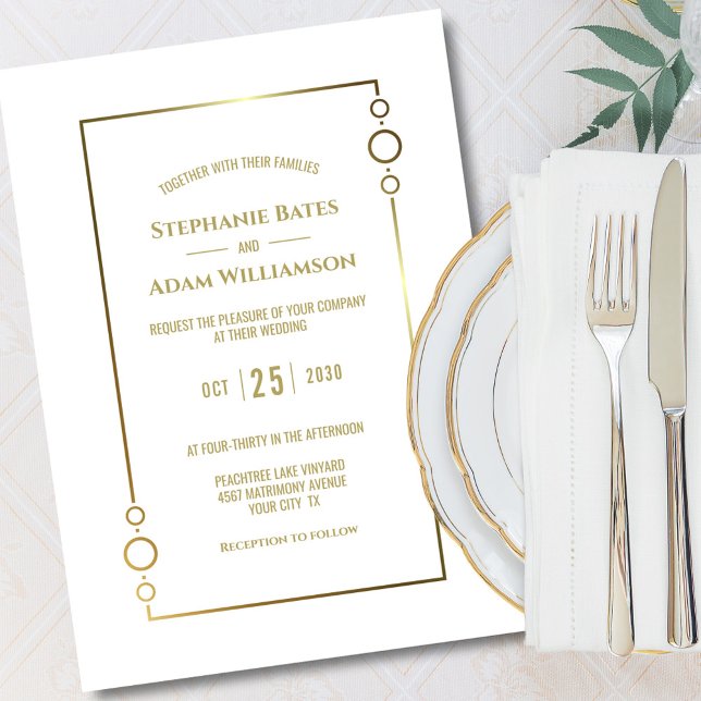 Modern Guld Ram Bröllop Inbjudningar (Skapare uppladdad)