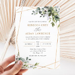 Modern Guld Ram Eucalyptus Greenery Bröllop Inbjudningar<br><div class="desc">Den här eleganten innehåller blandade vattenfärgsgröna löv parade med ett klassserif & delikat sans font in black,  med ett monogram på baksidan. Matchande objekt är tillgängliga.</div>