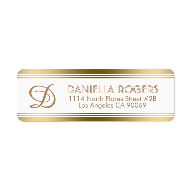 Modern Guld Rand med Monogram Returadress Etikett (Framsidan)