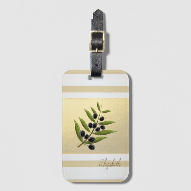 Modern Guld Rand, Olive Gren - Personlig Bagagebricka (Framsida vertikal)