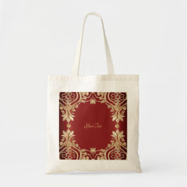 Modern Guld Red Blommigt Tote Bag Tygkasse