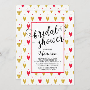 Modern Guld Red Hearts Inbjudningskort för möhippa