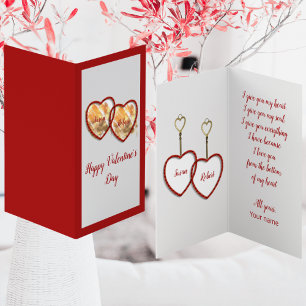 Modern Guld Red & White Heart Kärlek Valentines da Kort