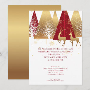 Modern Guld Red Woodland Hjort Inbjudningar
