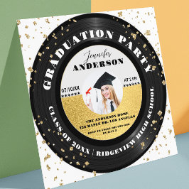 Modern Guld Retro Vinyl Record Photo Studenten Inbjudningar