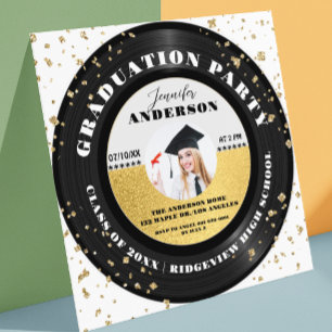 Modern Guld Retro Vinyl Record Photo Studenten Inbjudningar