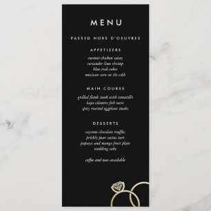 Modern Guld Ringar Personligt bröllp Menu Black Meny