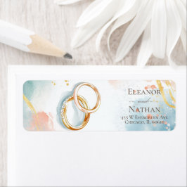 Modern guld Ringar vår bröllop Returadress Etikett