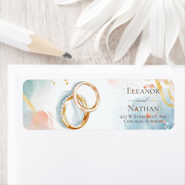 Modern guld Ringar vår bröllop Returadress Etikett (Insitu)