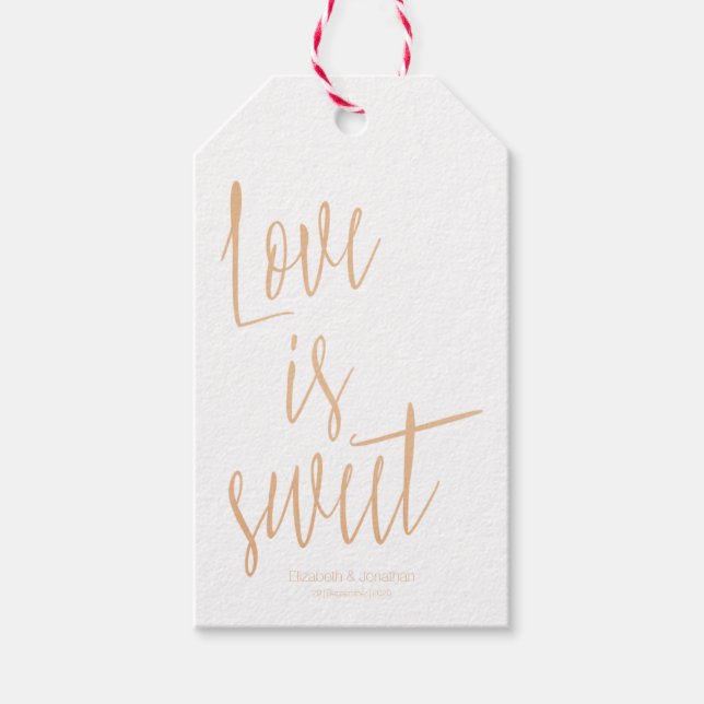 Modern Guld Ro "Kärlek är sött" Bröllopsförmånlig  Presentetikett (Framsidan)