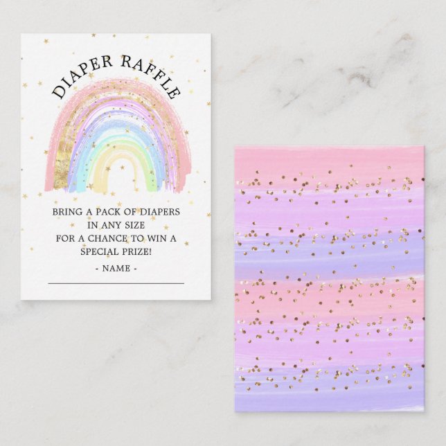Modern Guld Rosa Rainbow Diaper Raffle Biljett Tilläggskort (Fram/baksida)