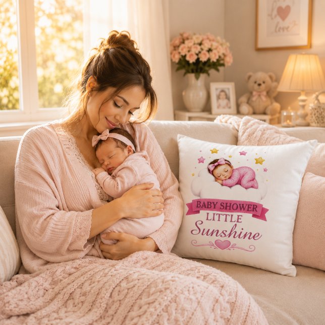 Modern Guld Rosa Stjärnor Little Sunshine Barnkala Kudde (Skapare uppladdad)