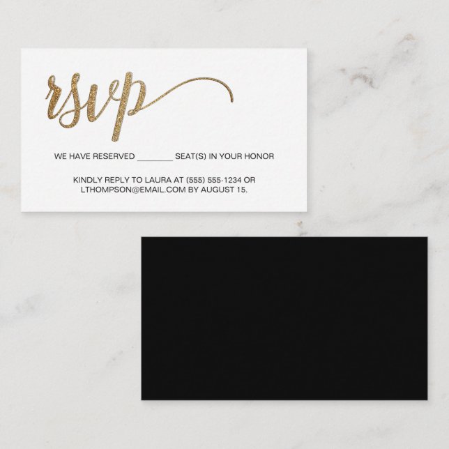 Modern Guld RSVP ej postutskick Reserverad plats L Tilläggskort (Fram/baksida)