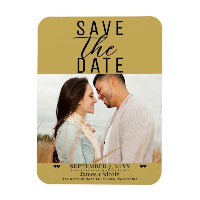 Modern Guld Save the Date Bröllopsfoto Magnet (Vertikal)