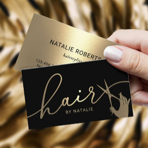 Modern Guld Scissor Hand Hairstylist Hair Salon Visitkort