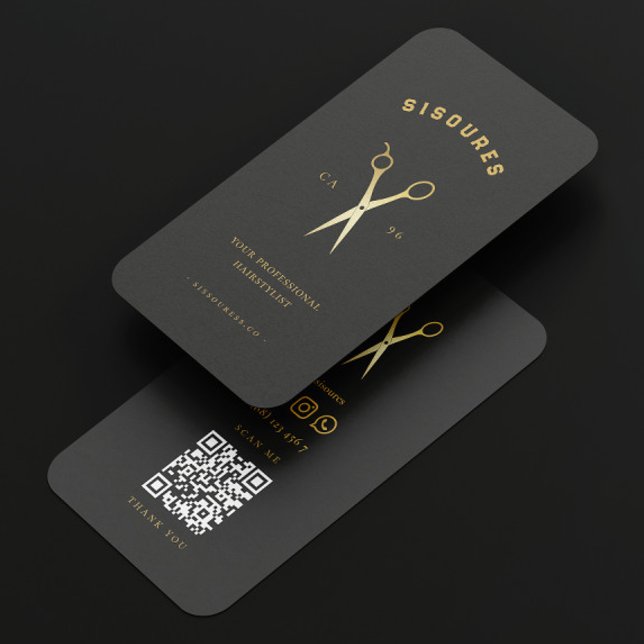 Modern Guld Scissors Barbershop QR Visitkort (Skapare uppladdad)